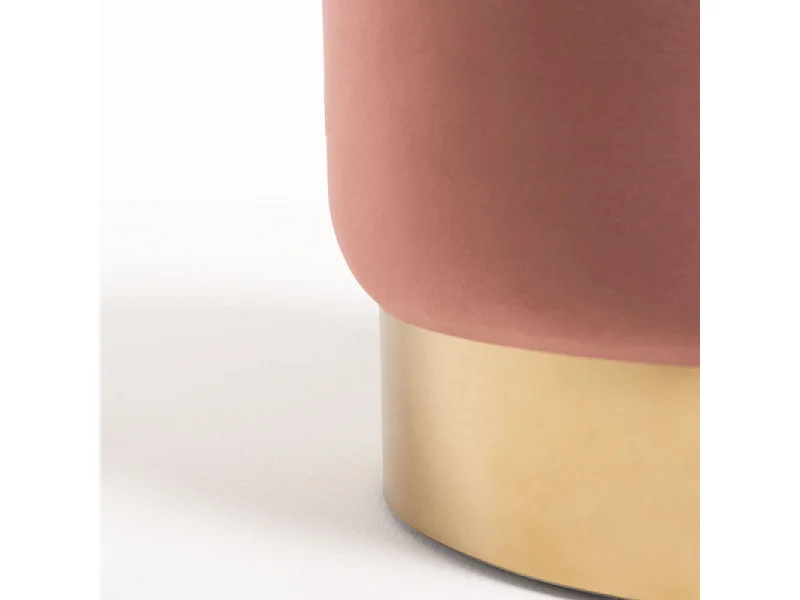 Pouf rond velours rose et pied métal doré Hector - Lot de 2
