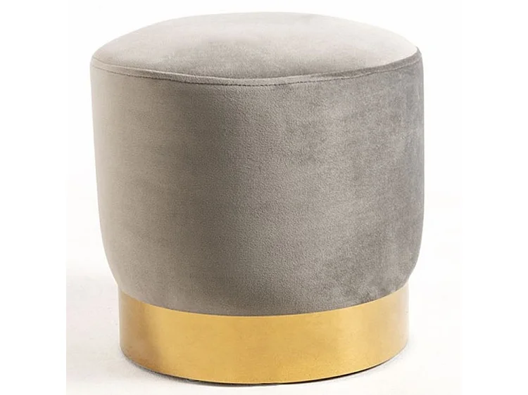 Pouf rond velours gris et pied métal doré Hector - Lot de 2