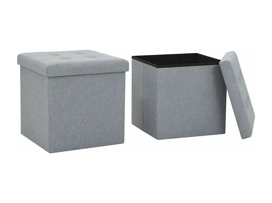 Pouf carré pliable tissu gris clair Arania - Lot de 2