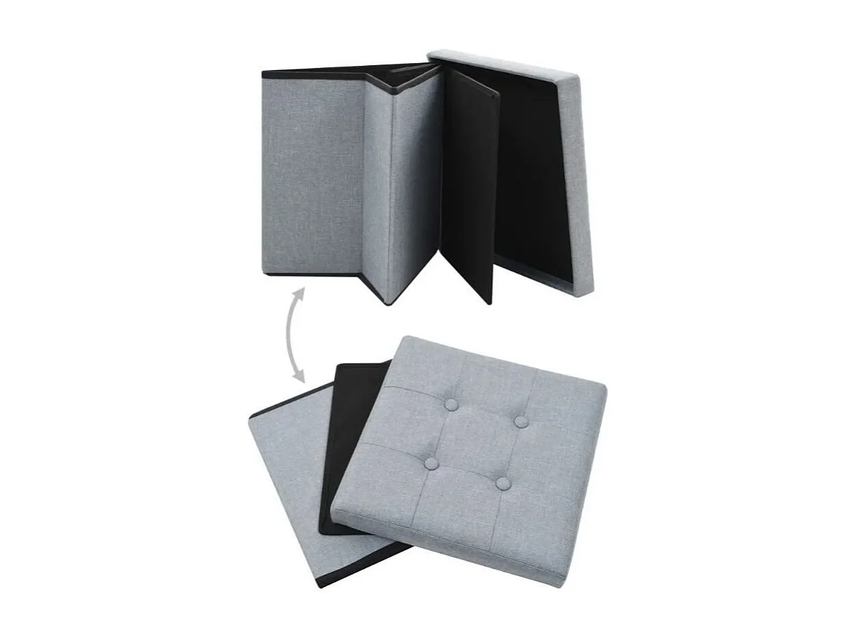 Pouf carré pliable tissu gris clair Arania - Lot de 2