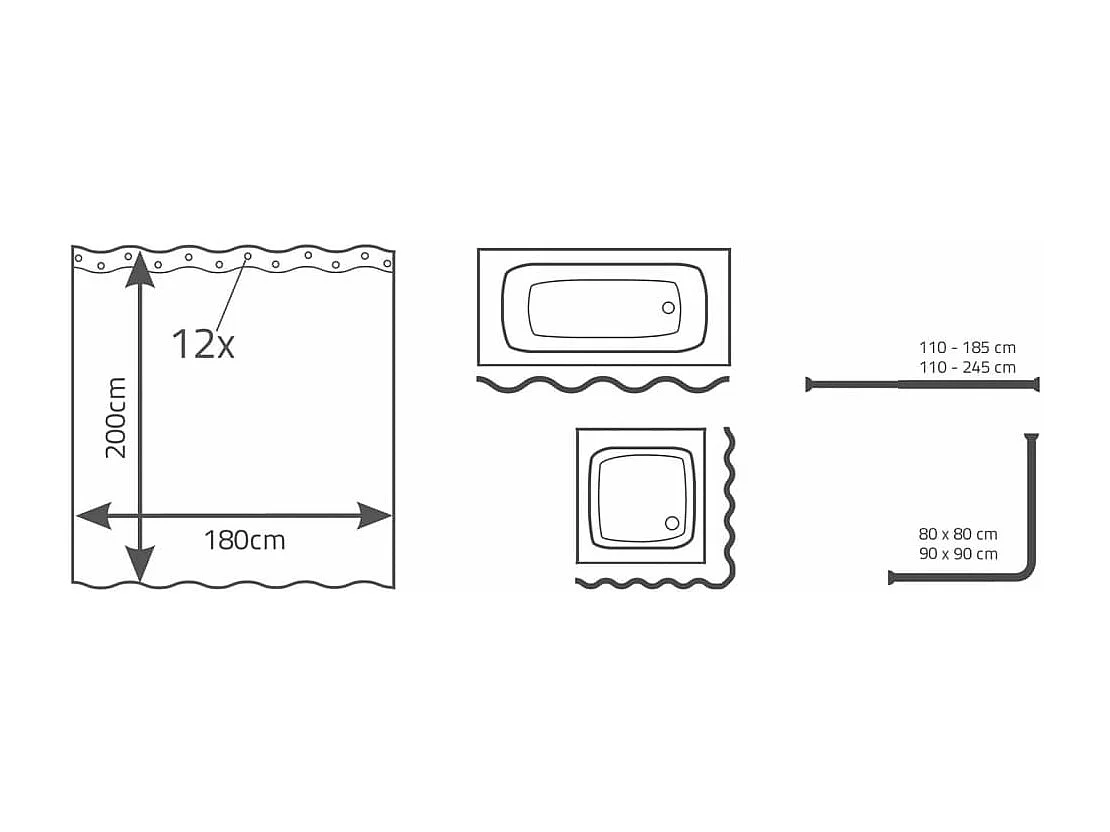 RIDDER Rideau de douche Funanas 180x200