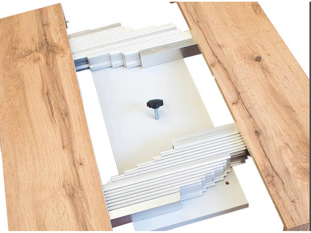 Console extensible bois et acier Tiroz evolution-Couleur Naturel-Sur roulettes-3 rallonges