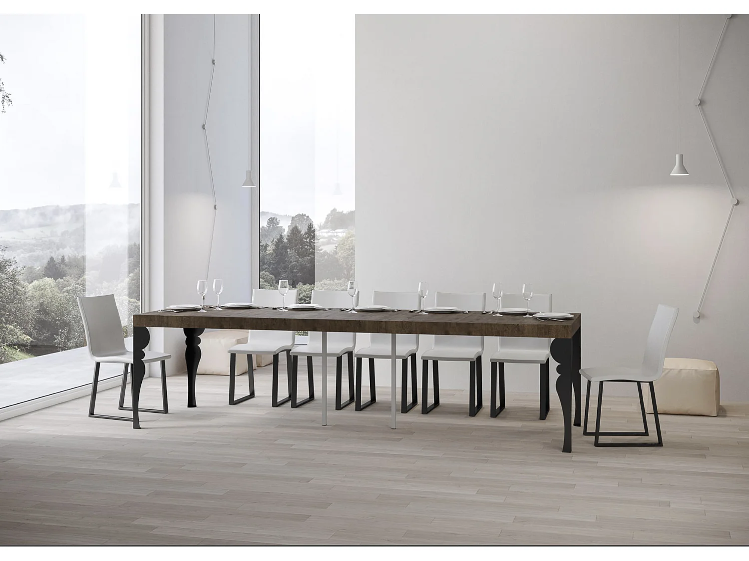 Uitschuifbare console in oosterse stijl Torza-Kleur Bruin-Steun 4 voet-Verlengsnoeren 5 dikke extensies