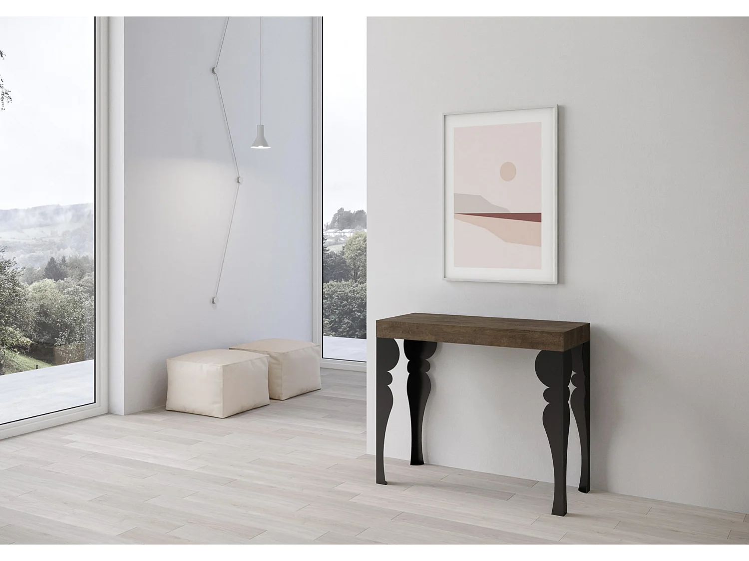 Console extensible style oriental Torza-Couleur Marron-4 pieds-5 rallonges épaisses