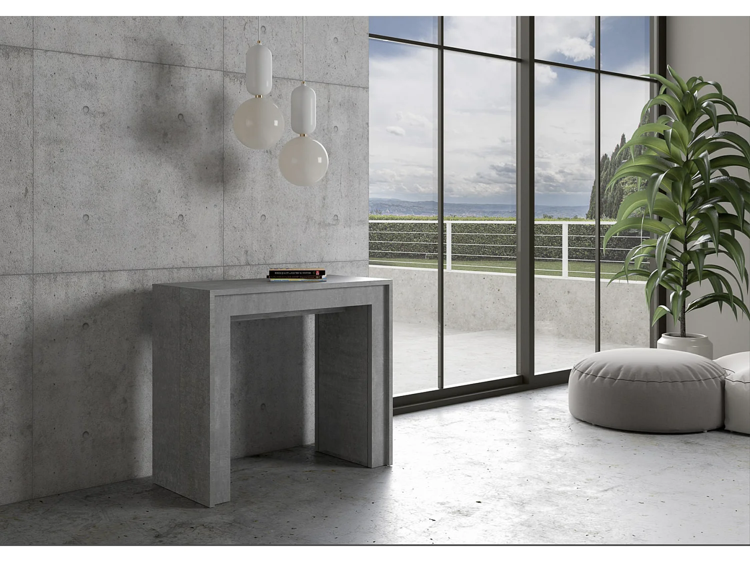 Console extensible en bois Mila-Couleur Blanc-Sur roulettes-5 rallonges