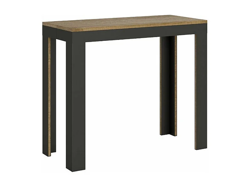 Console extensible bois pieds bois et acier anthracite Liva evolution-Couleur Naturel-Sur roulettes-5 rallonges