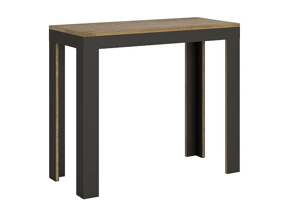 Console extensible bois pieds bois et acier anthracite Liva evolution-Couleur Naturel-Sur roulettes-5 rallonges