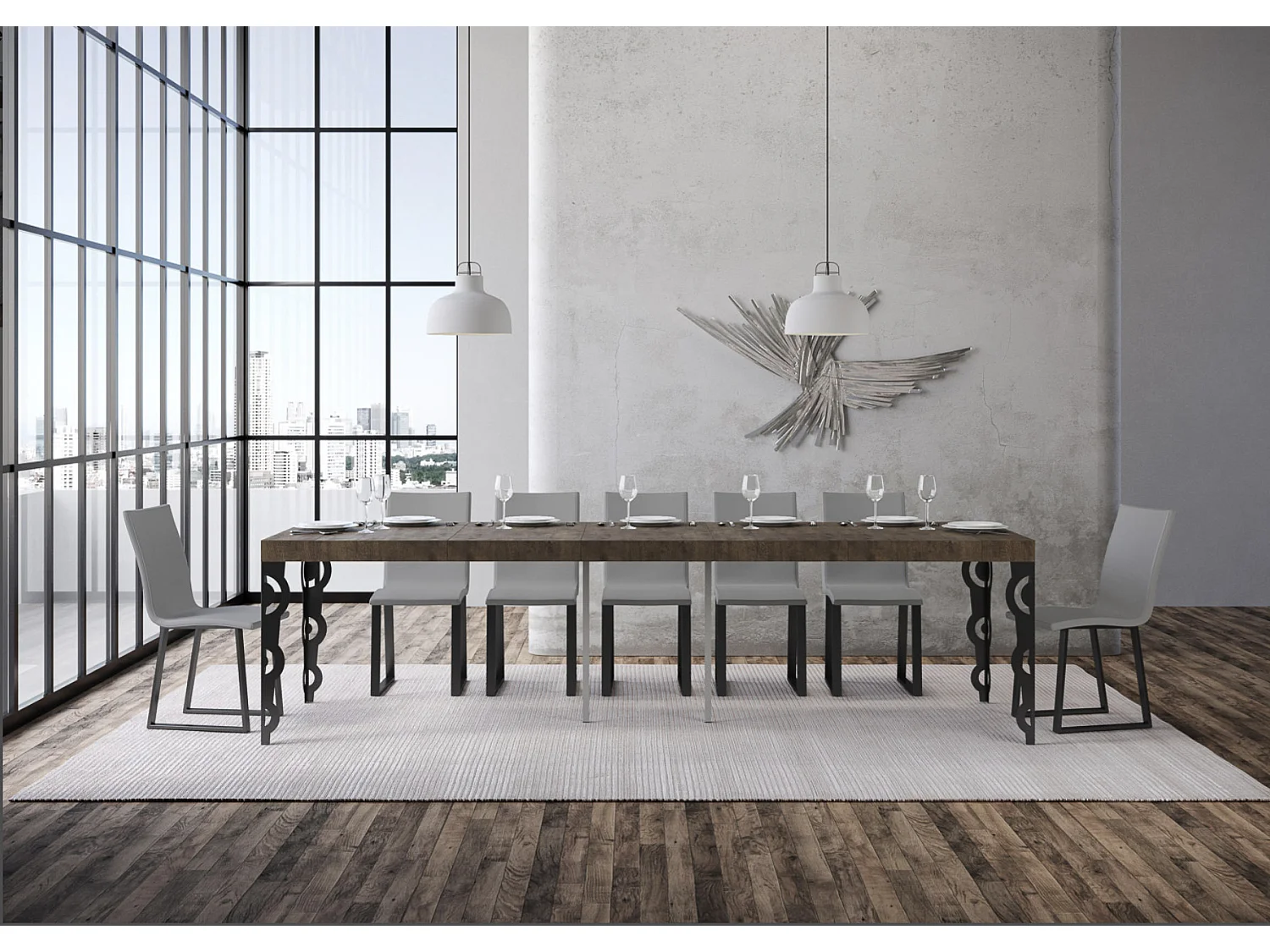 Console extensible style oriental Agadir-Couleur Marron-4 pieds-5 rallonges épaisses