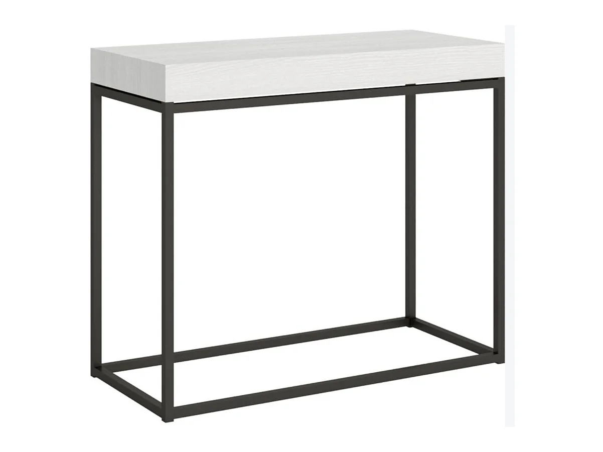 Consola extensible en madera y acero 90x40/196 o 90x40/300 cm Noro-Color Blanco-5 alargaderas gruesas