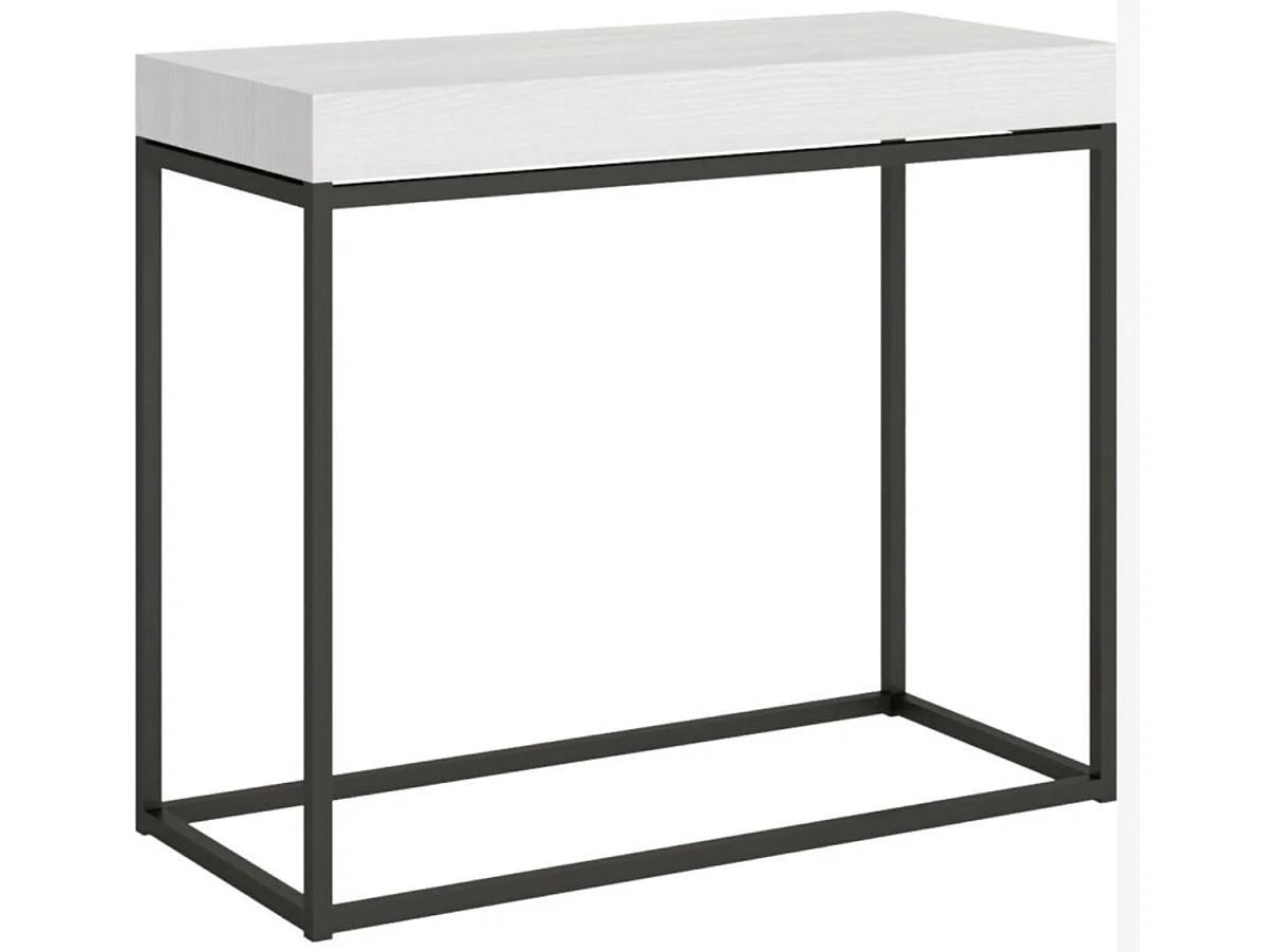 Console extensible bois et acier Noro-Couleur Blanc-5 rallonges épaisses