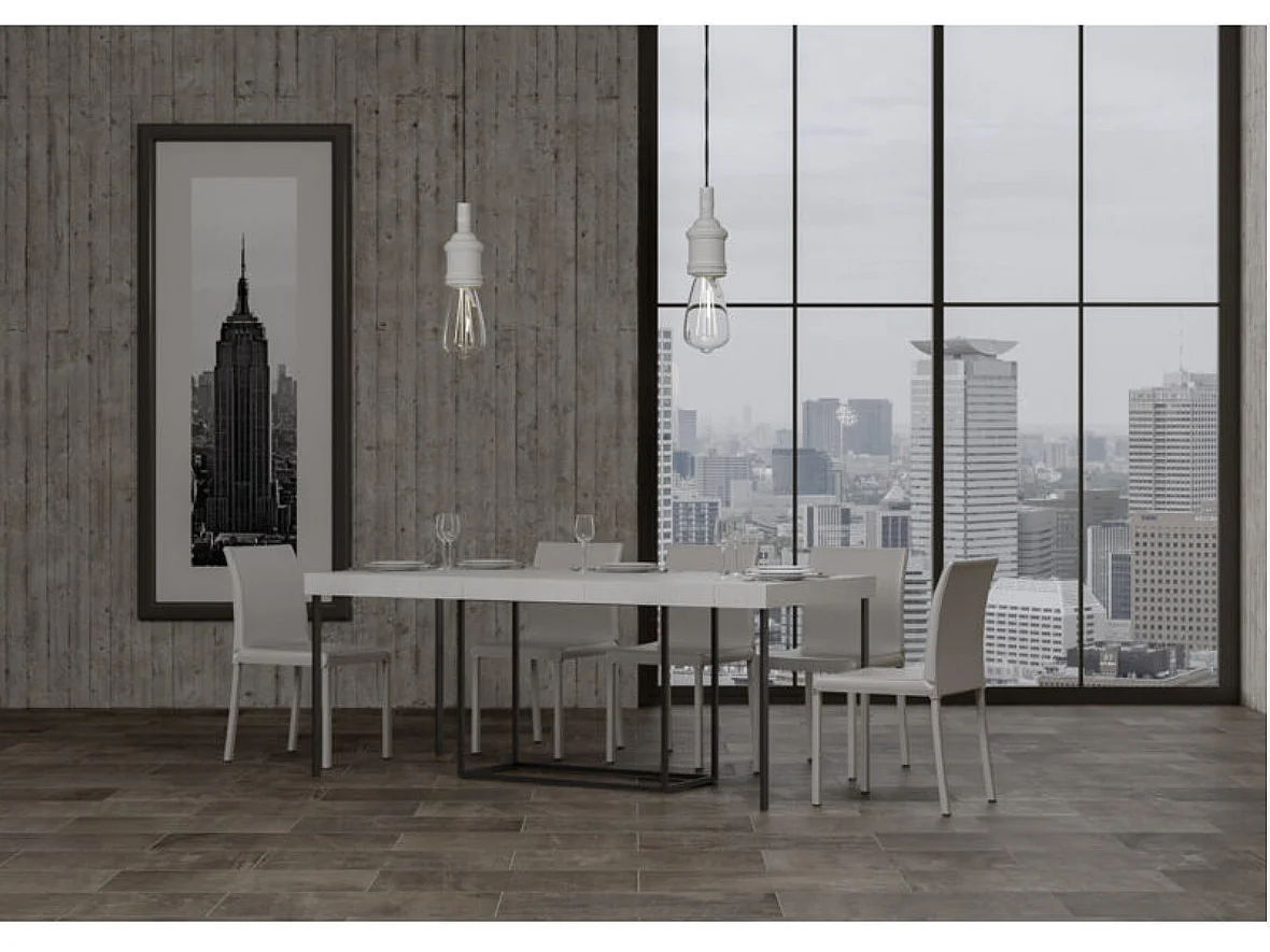 Console extensible bois et acier Noro-Couleur Blanc-5 rallonges épaisses