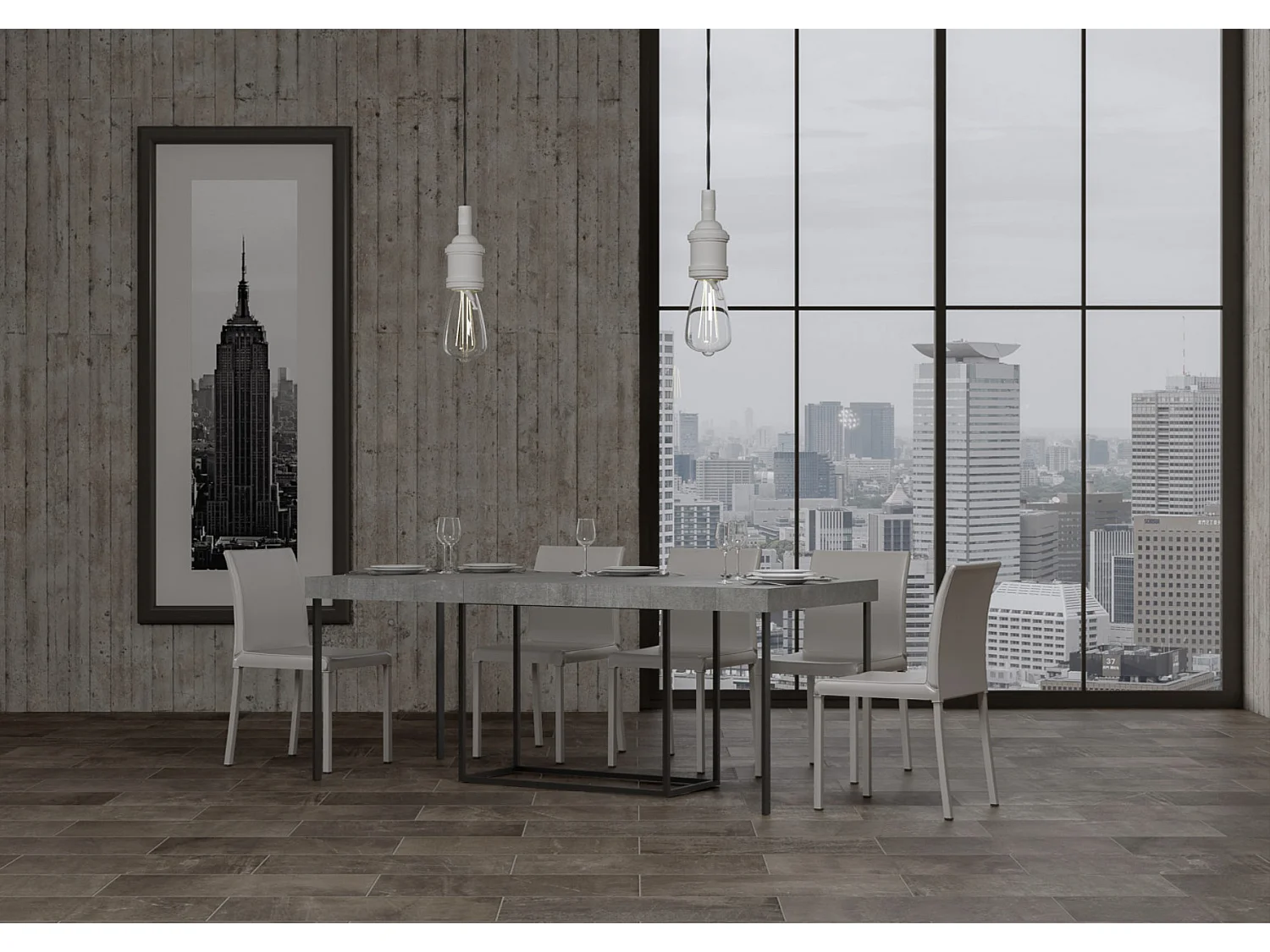 Console extensible bois et acier Noro-Couleur Blanc-5 rallonges épaisses