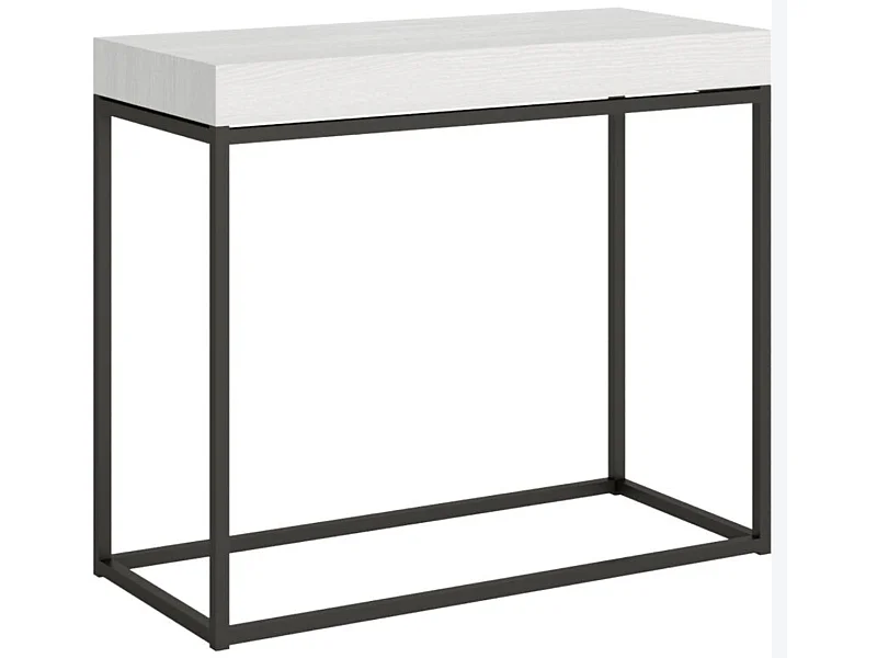 Console extensible bois et acier Noro-Couleur Blanc-5 rallonges épaisses