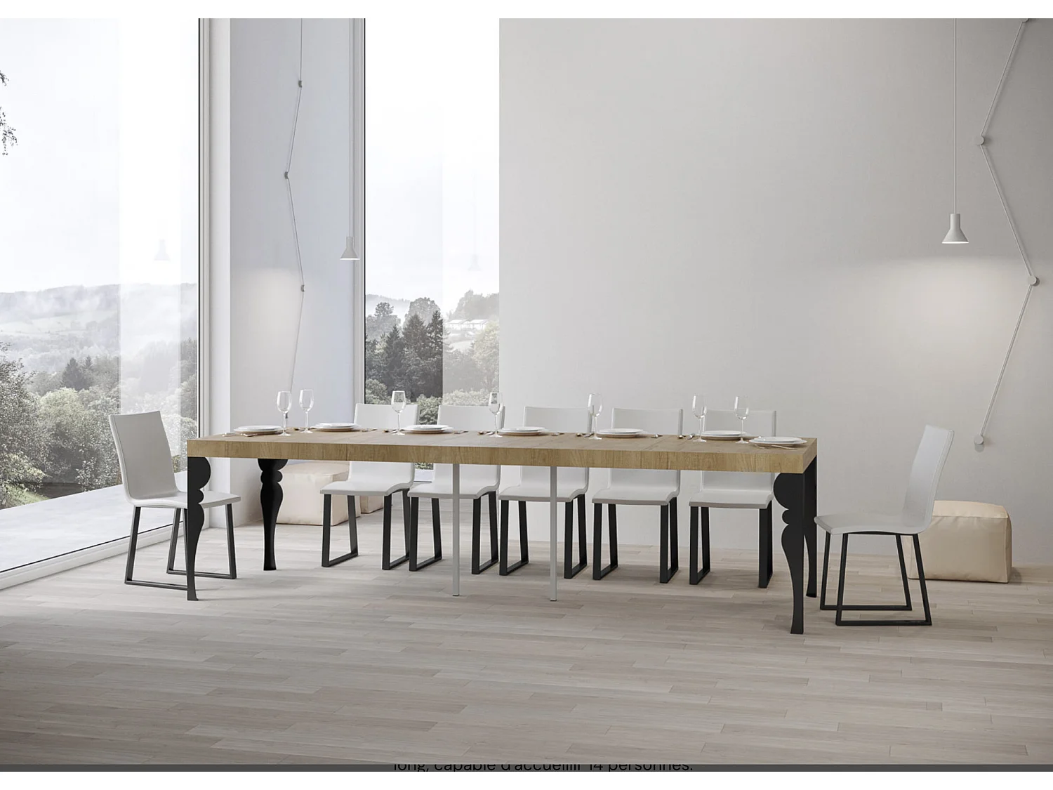 Consola extensible estilo oriental Torza-Color Natural-Soporte 4 pies-5 alargaderas gruesas