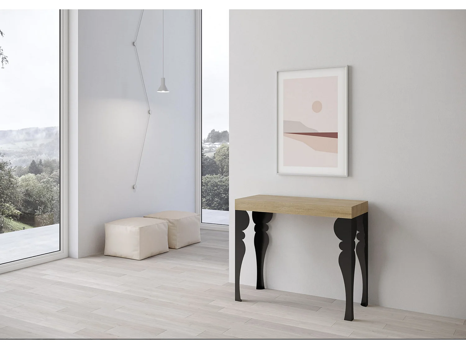 Console extensible style oriental Torza-Couleur Naturel-4 pieds-5 rallonges épaisses