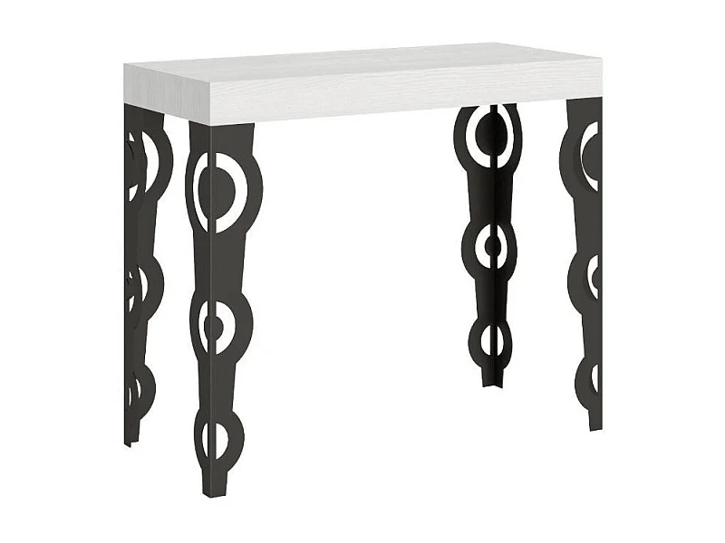 Console extensible style oriental Agadir-Couleur Blanc-4 pieds-5 rallonges fines