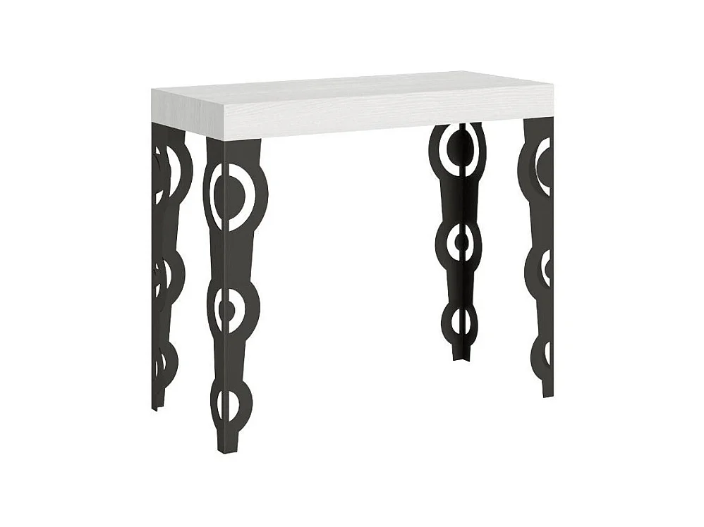 Console extensible style oriental Agadir-Couleur Blanc-4 pieds-5 rallonges fines