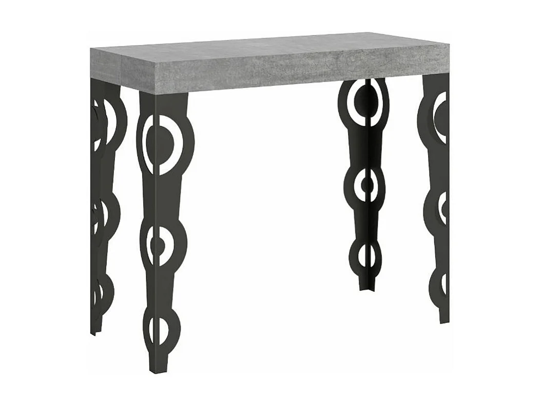 Console extensible style oriental Agadir-Couleur Gris ciment-4 pieds-5 rallonges épaisses