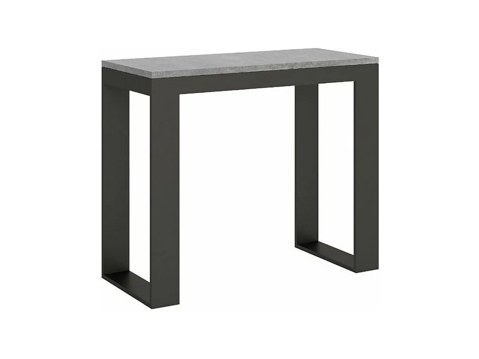 Console extensible bois et acier Tiroz evolution-Couleur Gris ciment-Sur roulettes-3 rallonges