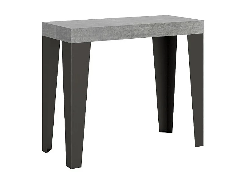 Flavio hout en ijzeren design uitschuifbare console 90x40/196 of 90x40/300 cm-Kleur Cementgrijs-Steun 4 voet-Verlengsnoeren 3 dunne verlengingen