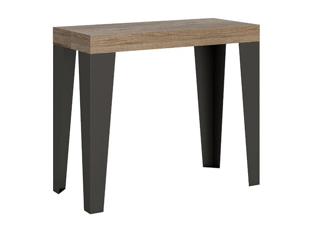 Flavio hout en ijzeren design uitschuifbare console 90x40/196 of 90x40/300 cm-Kleur Natuurlijk-Voet en steun op zwenkwielen-Verlengsnoeren 3 dunne verlengingen