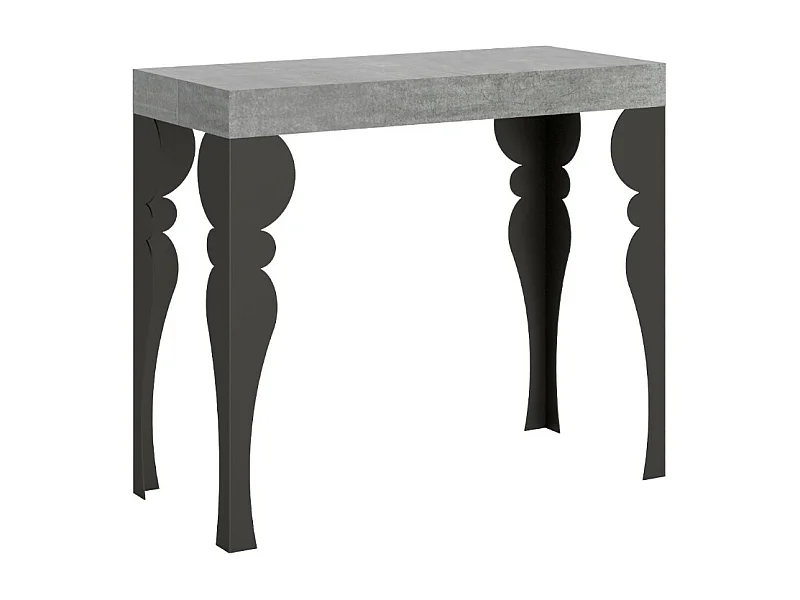 Console extensible style oriental Torza-Couleur Gris ciment-4 pieds-5 rallonges épaisses