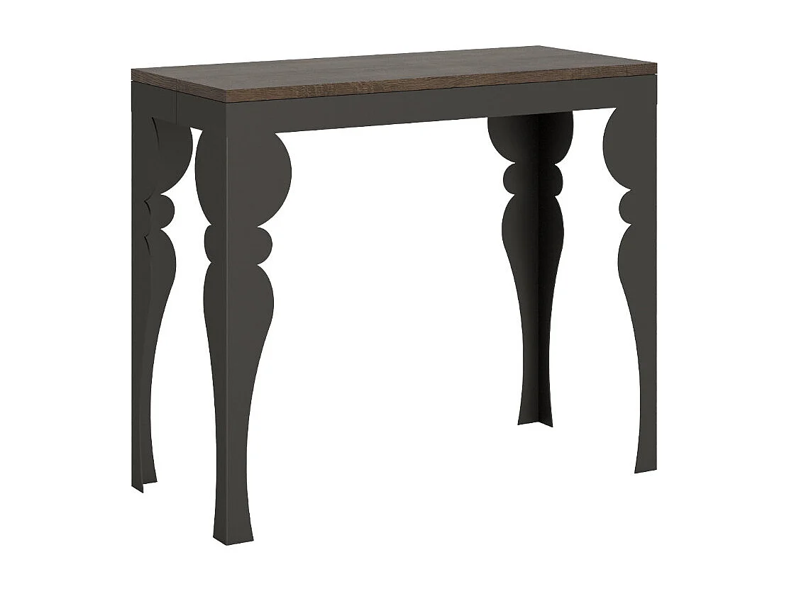 Console extensible style orientale Torza evolution-Couleur Marron-4 pieds-5 rallonges