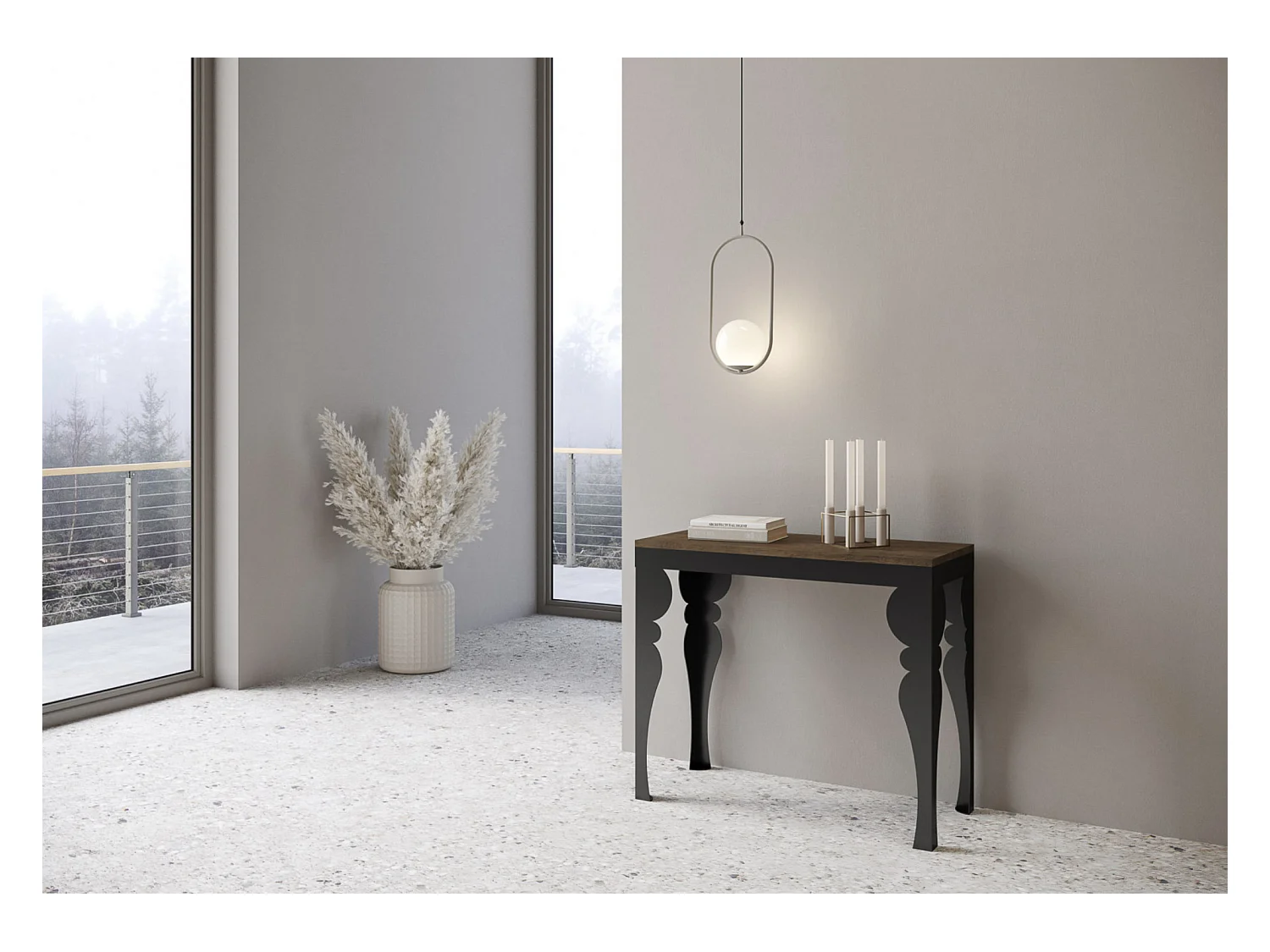 Console extensible style orientale Torza evolution-Couleur Marron-4 pieds-3 rallonges