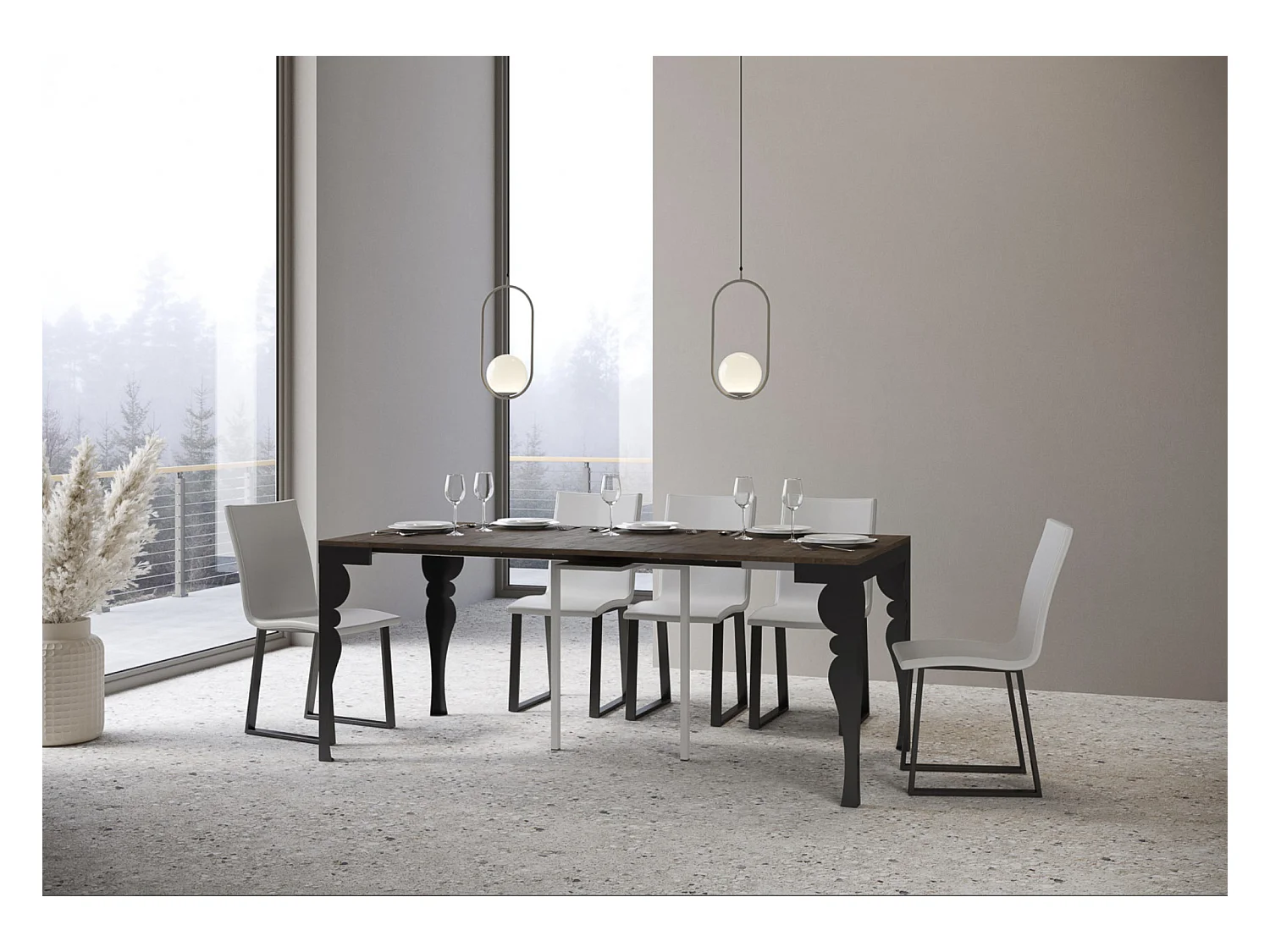 Console extensible style orientale Torza evolution-Couleur Marron-4 pieds-3 rallonges