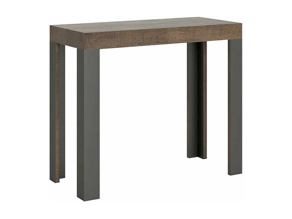 Console extensible bois avec 4 pieds bois et acier anthracite Liva-Couleur Marron-4 pieds-5 rallonges
