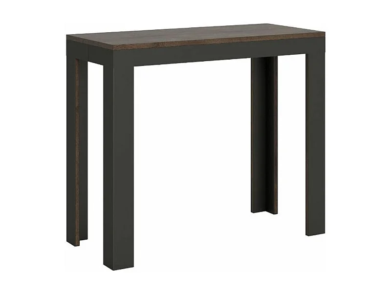 Console extensible bois pieds bois et acier anthracite Liva evolution-Couleur Marron-4 pieds-3 rallonges