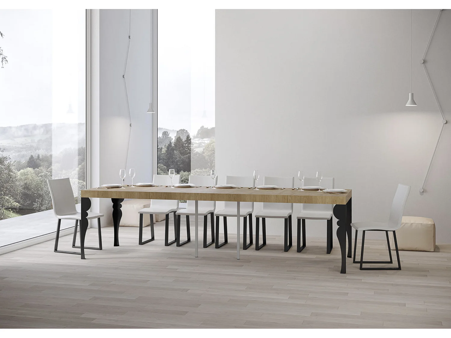 Uitschuifbare console in oosterse stijl Torza-Kleur Bruin-Steun 4 voet-Verlengsnoeren 3 dikke extensies