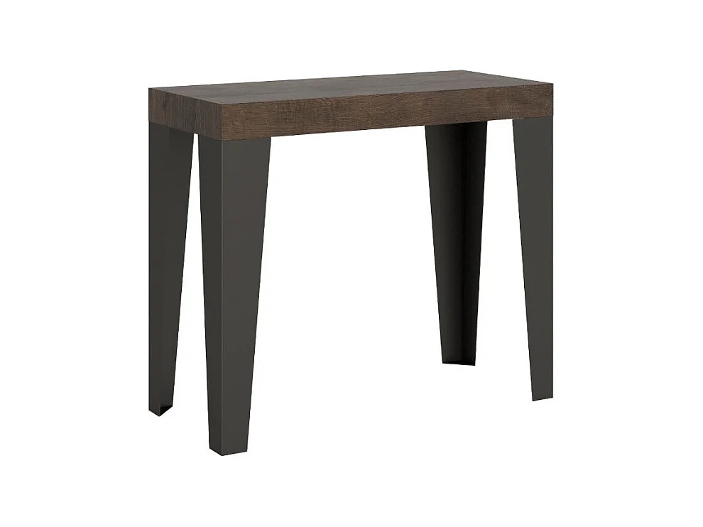 Consola extensible diseño Flavio en madera y hierro 90x40/196 o 90x40/300 cm-Color Marrón-Soporte 4 pies-5 alargaderas gruesas