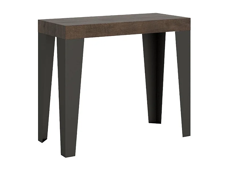 Console extensible design bois et acier mat Flavio-Couleur Marron-4 pieds-5 rallonges épaisses