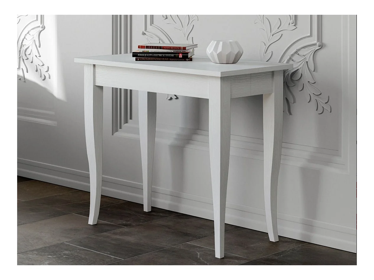 Console extensible classique en bois Kamila-Couleur Blanc-4 pieds-5 rallonges