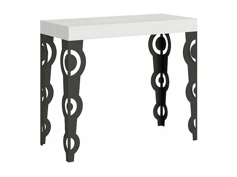 Console extensible style oriental Agadir-Couleur Blanc-4 pieds-3 rallonges épaisses