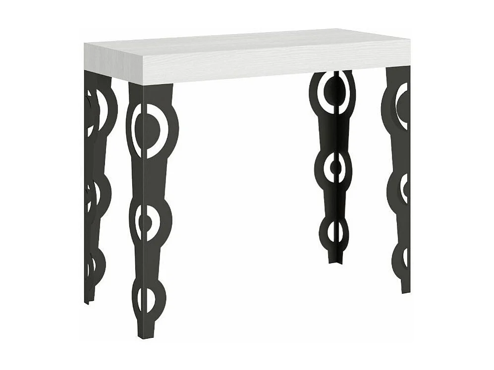 Console extensible style oriental Agadir-Couleur Blanc-4 pieds-3 rallonges épaisses