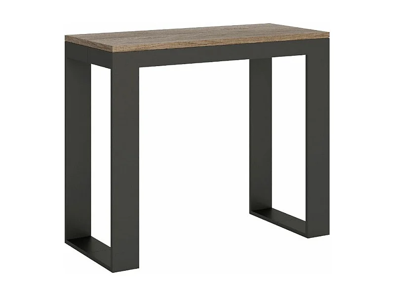 Tiko uitschuifbare houten en stalen console 90x40/196 of 90x40/300 cm-Kleur Natuurlijk-Steun 4 voet-Verlengsnoeren 5 uitbreidingen
