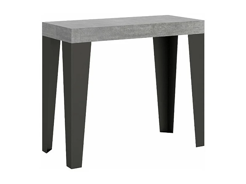 Flavio hout en ijzeren design uitschuifbare console 90x40/196 of 90x40/300 cm-Kleur Cementgrijs-Steun 2 voet-Verlengsnoeren 5 dikke extensies