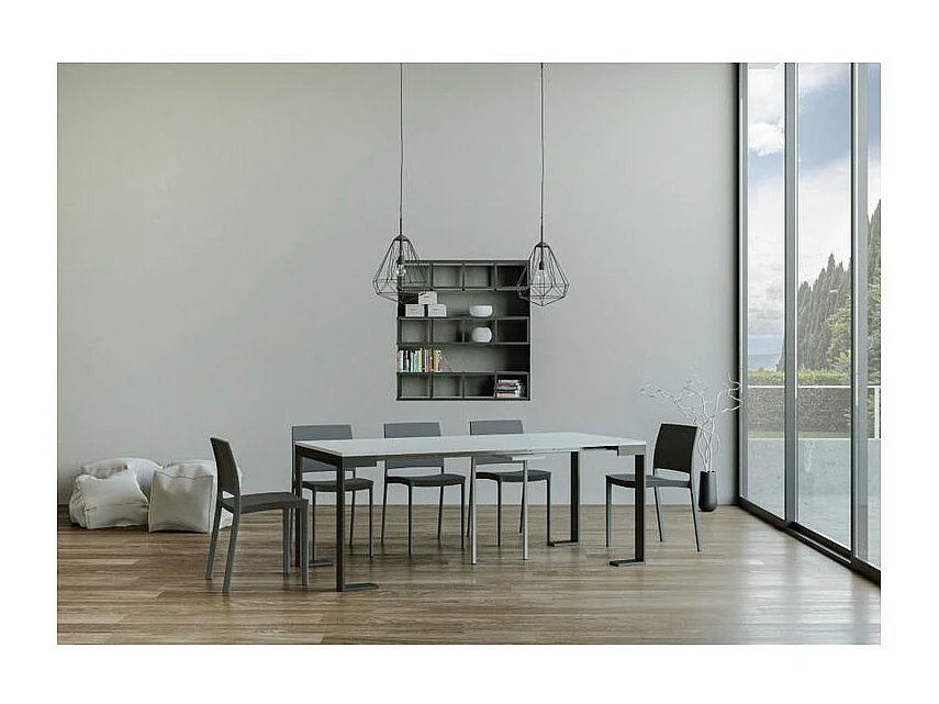 Console extensible bois et acier Tiroz evolution-Couleur Blanc-Sur roulettes-3 rallonges