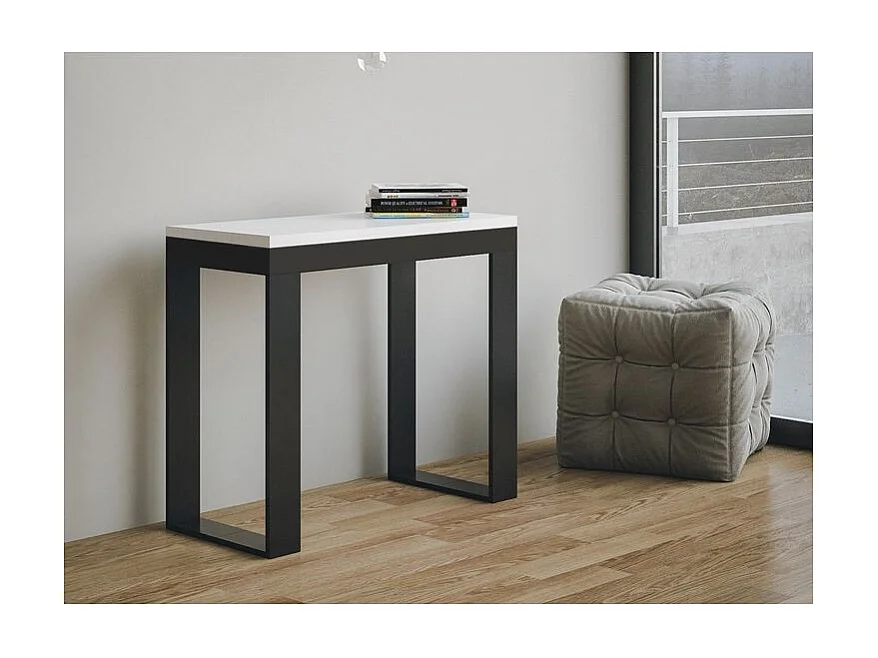 Console extensible bois et acier Tiroz evolution-Couleur Blanc-Sur roulettes-3 rallonges