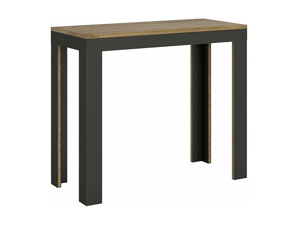 Console extensible bois pieds bois et acier anthracite Liva evolution-Couleur Naturel-Sur roulettes-3 rallonges