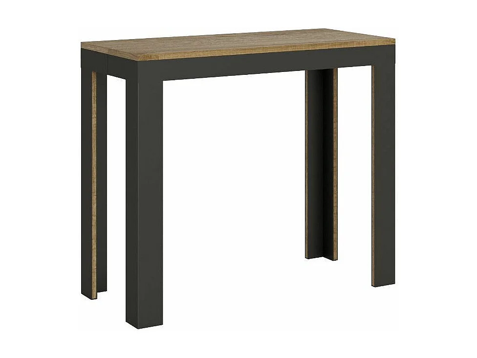 Console extensible bois pieds bois et acier anthracite Liva evolution-Couleur Naturel-Sur roulettes-3 rallonges