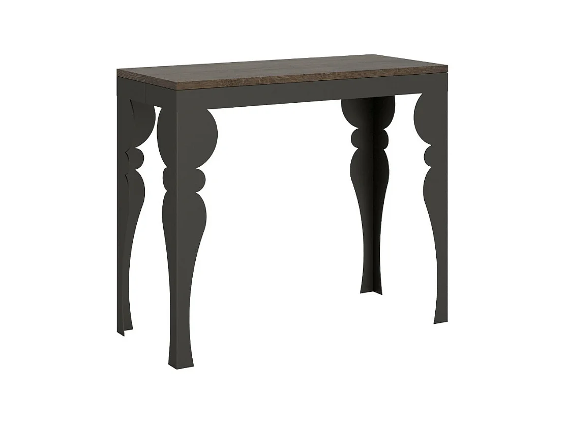 Console extensible style orientale Torza evolution-Couleur Gris ciment-4 pieds-3 rallonges