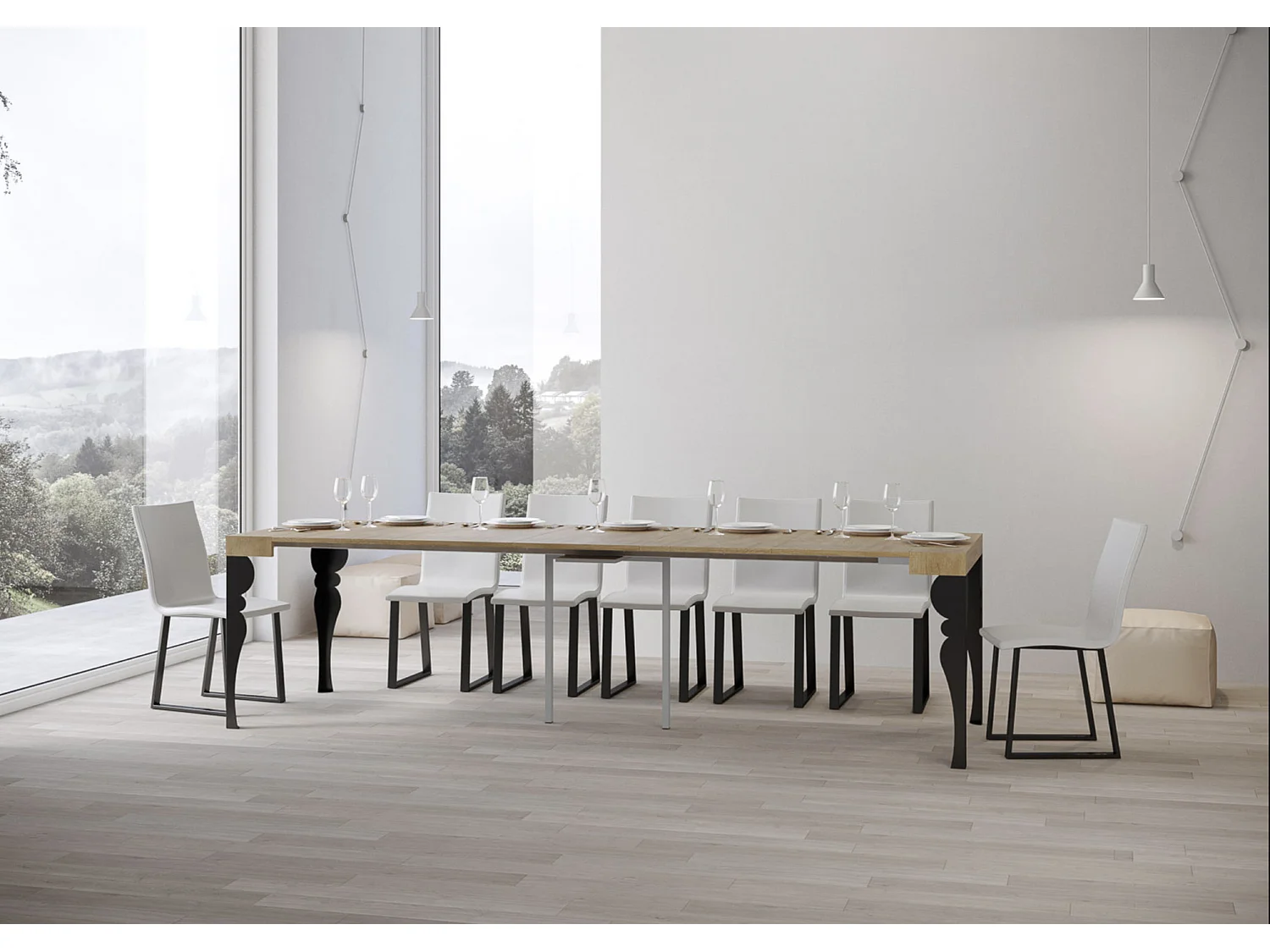 Uitschuifbare console in oosterse stijl Torza-Kleur Natuurlijk-Steun 4 voet-Verlengsnoeren 5 dunne verlengingen