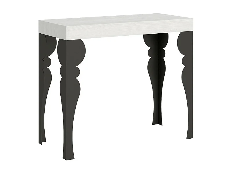 Consola extensible estilo oriental Torza-Color Blanco-Base y soporte con ruedas-5 alargaderas finas