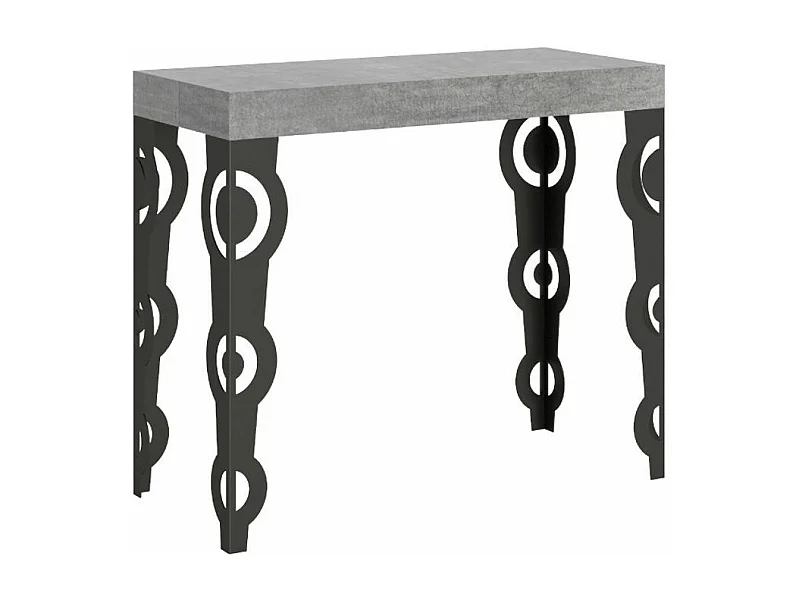 Console extensible style oriental Agadir-Couleur Gris ciment-4 pieds-5 rallonges fines