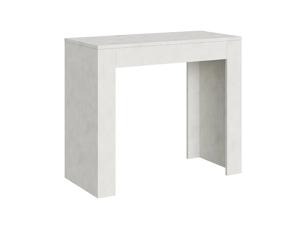 Console extensible contreplaqué spatulé Plako-Couleur Blanc-4 pieds-5 rallonges
