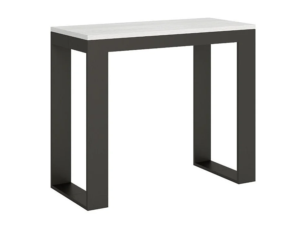 Console extensible bois et acier Tiroz evolution-Couleur Blanc-Sur roulettes-5 rallonges