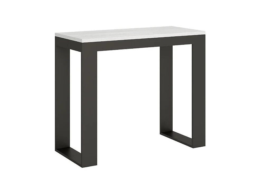 Console extensible bois et acier Tiroz evolution-Couleur Blanc-Sur roulettes-5 rallonges